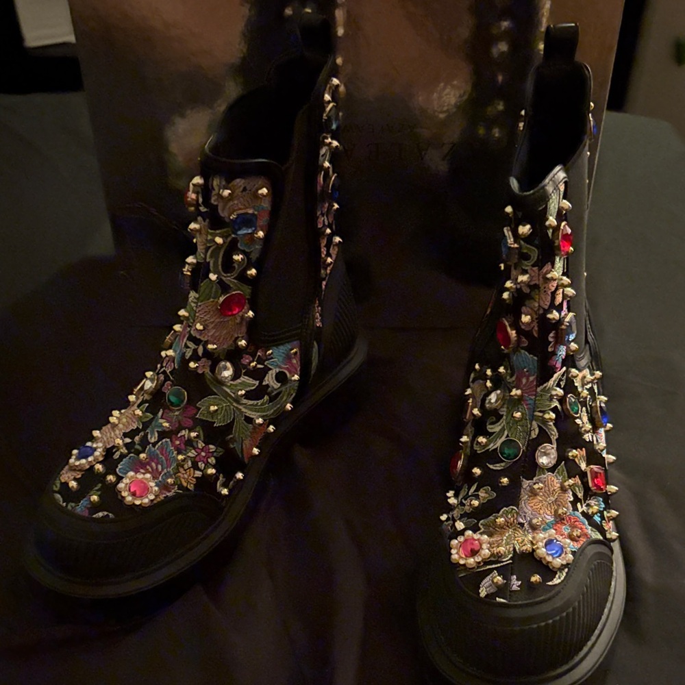 Azalea Wang Embellished Floral Jewel Combat Boots